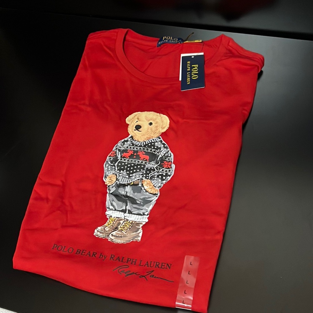 NEW Polo Ralph Lauren Holiday Hiking Alpine Bear Red Short Sleeve T Shirt